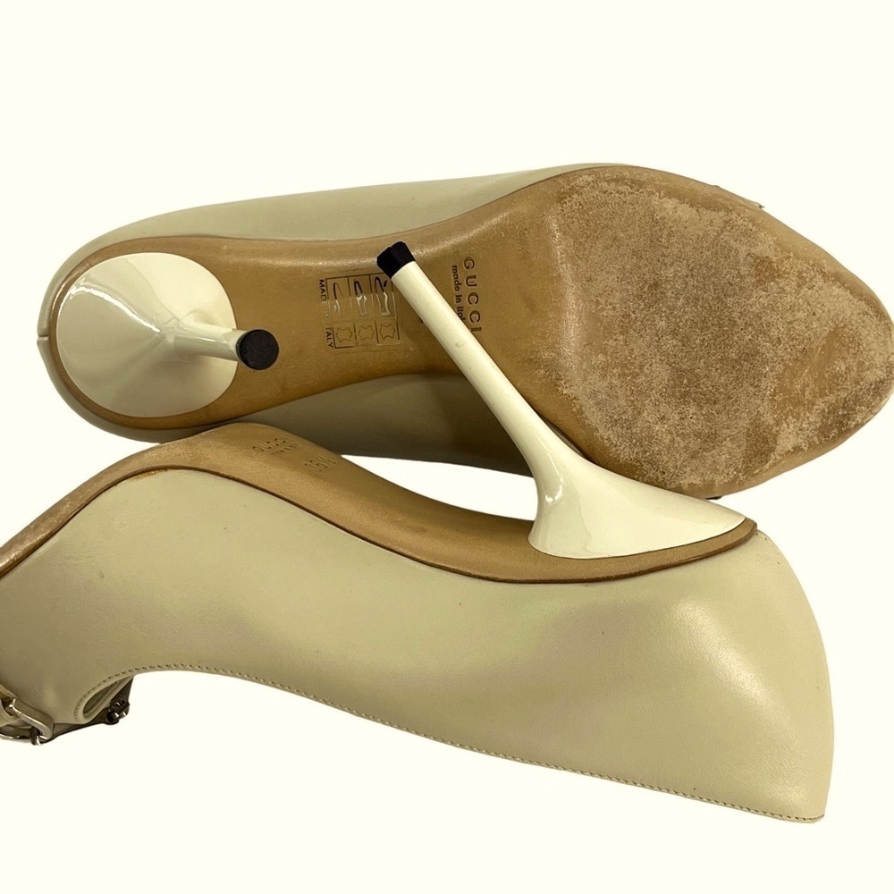 Gucci Womens Cream Colored Pump Open Toe High Heels Size 36.5 Tan color size 6 - Picture 5 of 10